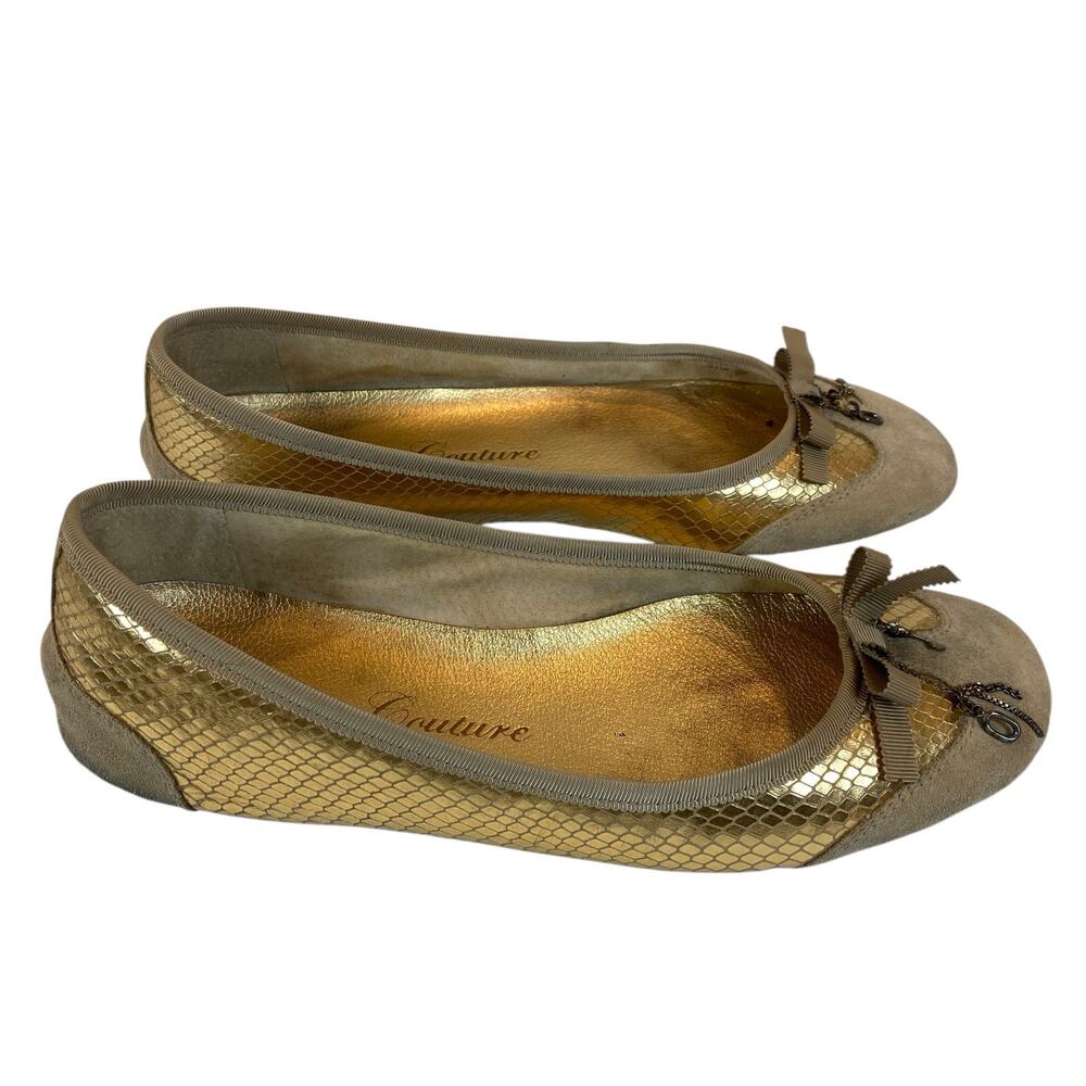 Juicy Couture Beige Gold Snakeskin Ballet Flats Women's Size 10